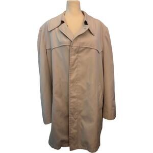 London Fog Vintage Khaki Fur Lined Trench Coat, Men's Size 46 Long